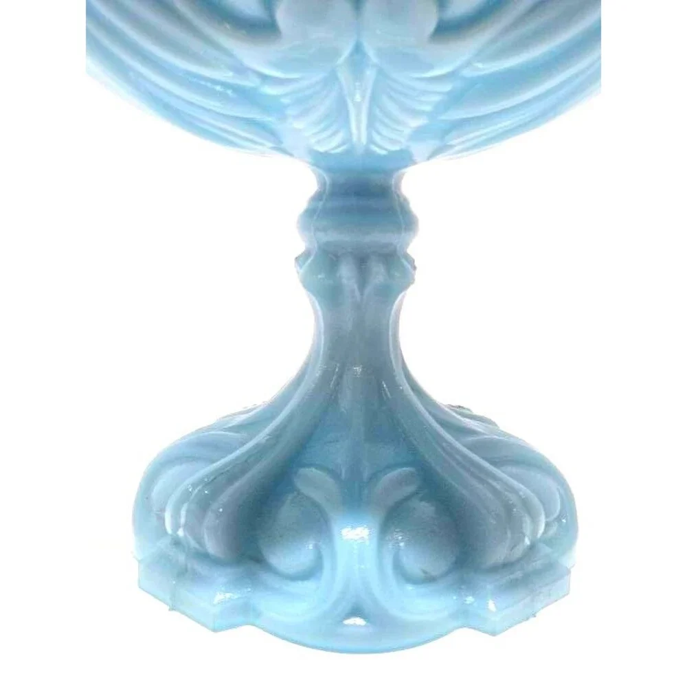Vintage Portieux Vallerysthal Aqua Blue Opaline Milk Glass Compote France